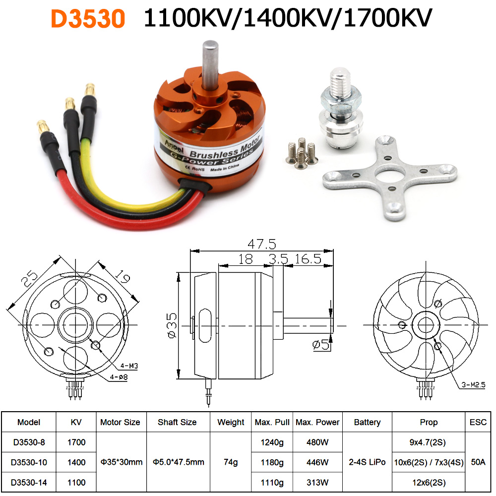 Rc Helicopter Mini - Motor sin escobillas D3530 1100KV 1400KV