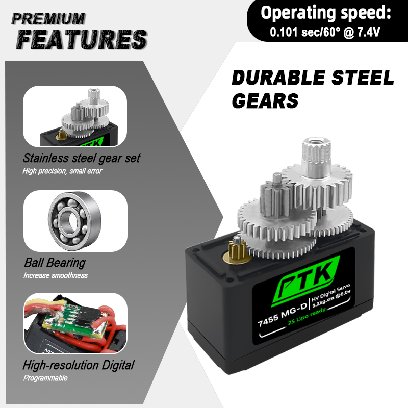 Servo digital PTK 7455MG-D de  - Rc Helicopter Servo reseña y precio